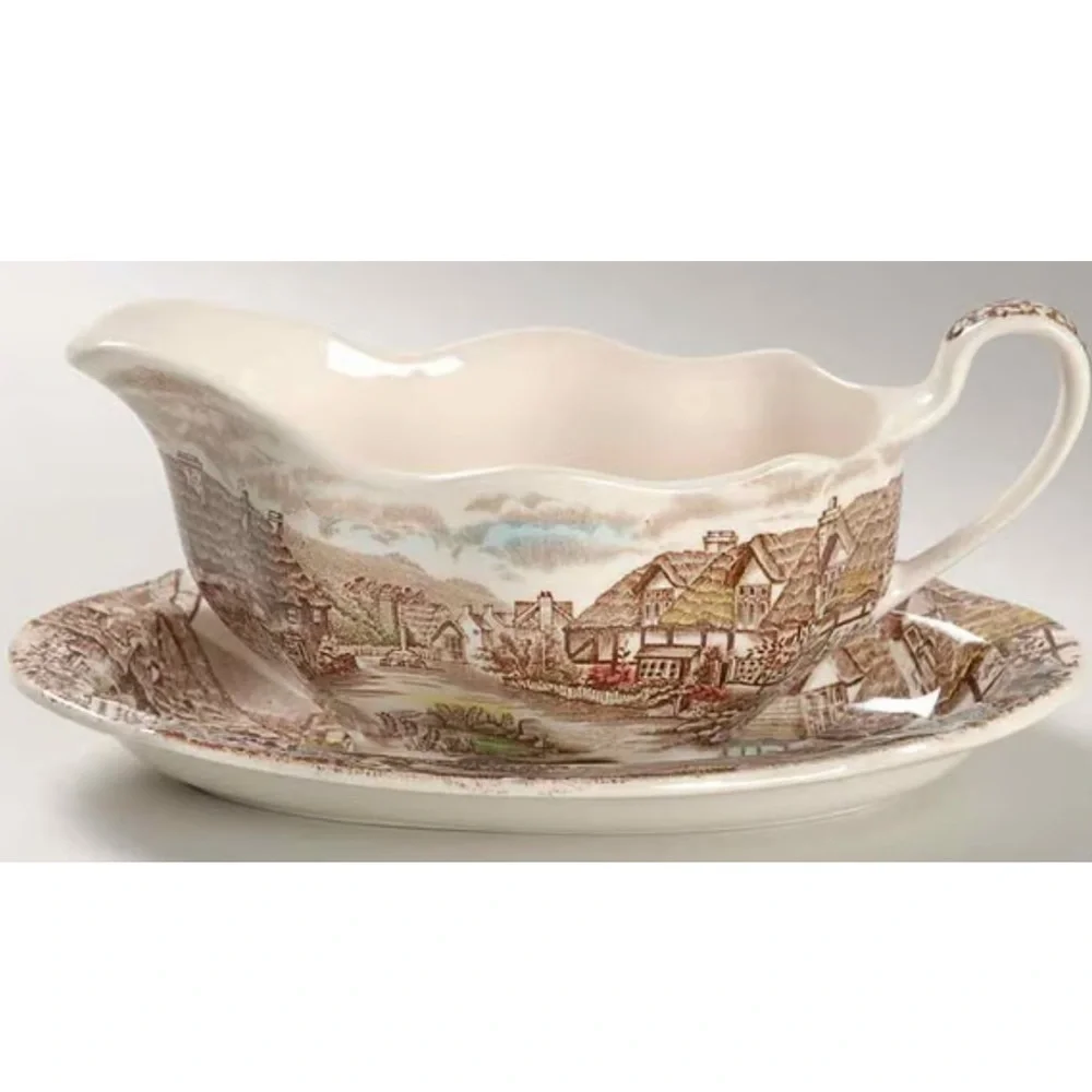 JOHNSON BROS “ Olde English Countryside” oval serving plate and gravy boat